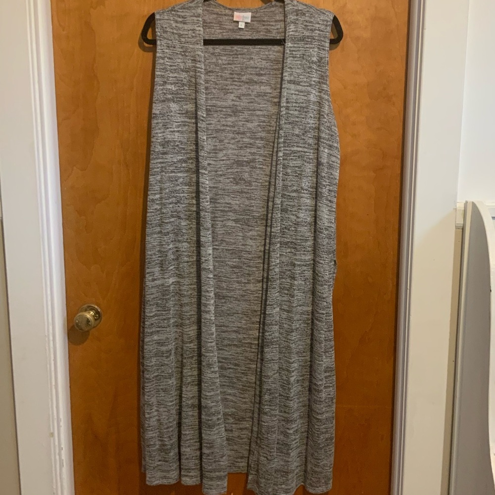 LuLaRoe Joy Sweater Vest Large Gray Black